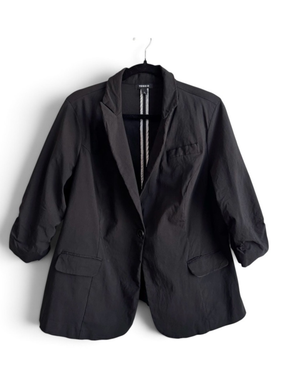 Torrid Black Single Button Blazer Jacket Ruched 3/4 Sleeve Size 2X Workwear